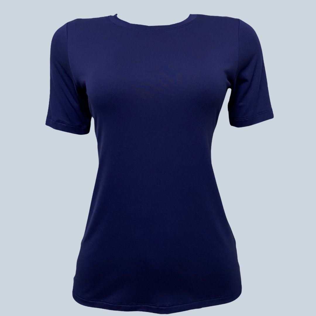 Blusa Básica Malha Manga Curta Azul Oceano - lojabluk